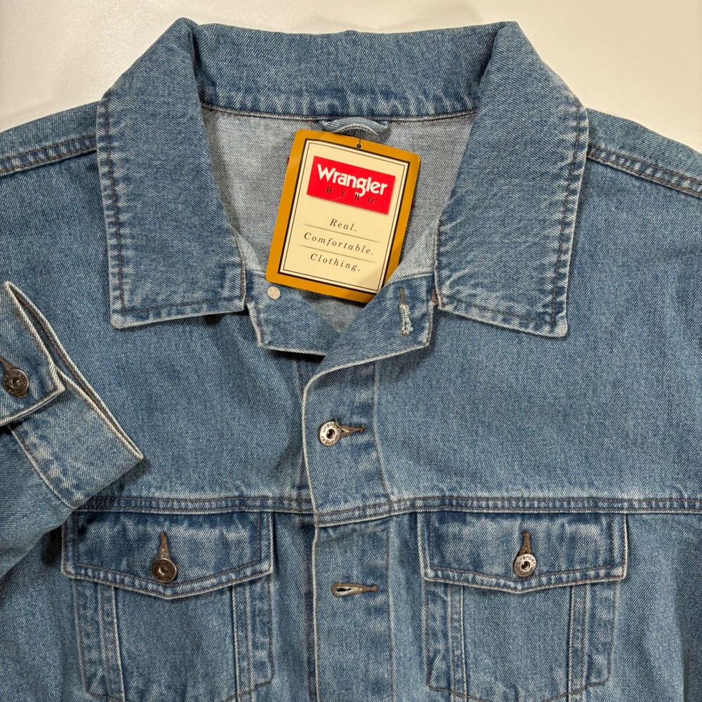 NEW Wrangler Hero Denim Jacket 3XL Blue Trucker Button Front Western